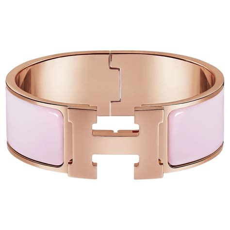 HERMES Enamel Wide Clic Clac H Bracelet GM Rose Dragee 